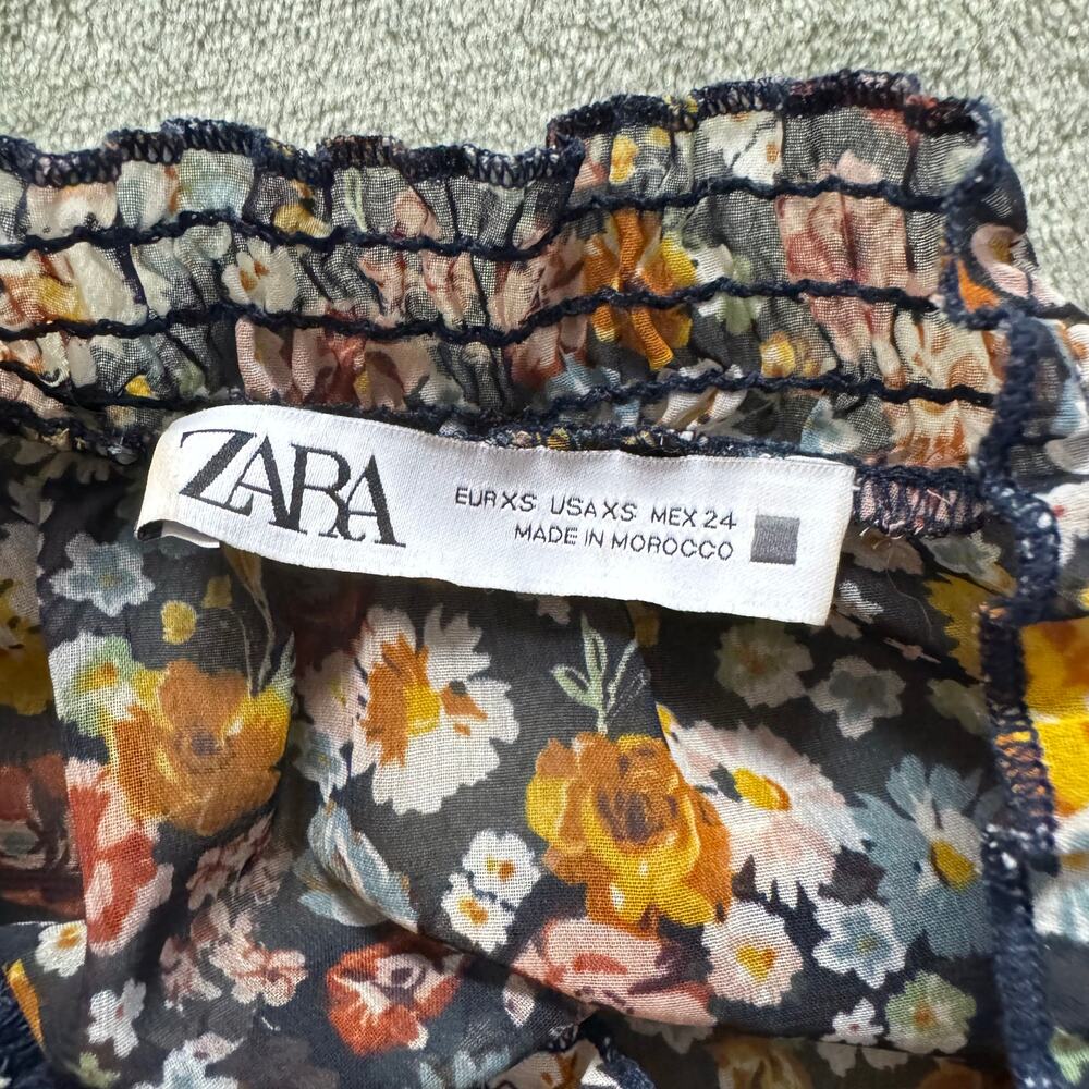 Zara Floral Chiffon Mini Dress Drawstring Waist Tiered Boho Long Sleeve - Picture 10 of 10